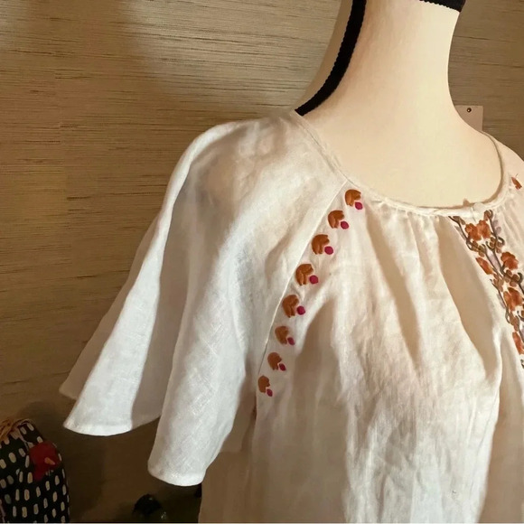 Madewell lighthouse embroidered floral linen shift dress Woman’s Size Small Boho - Picture 3 of 8